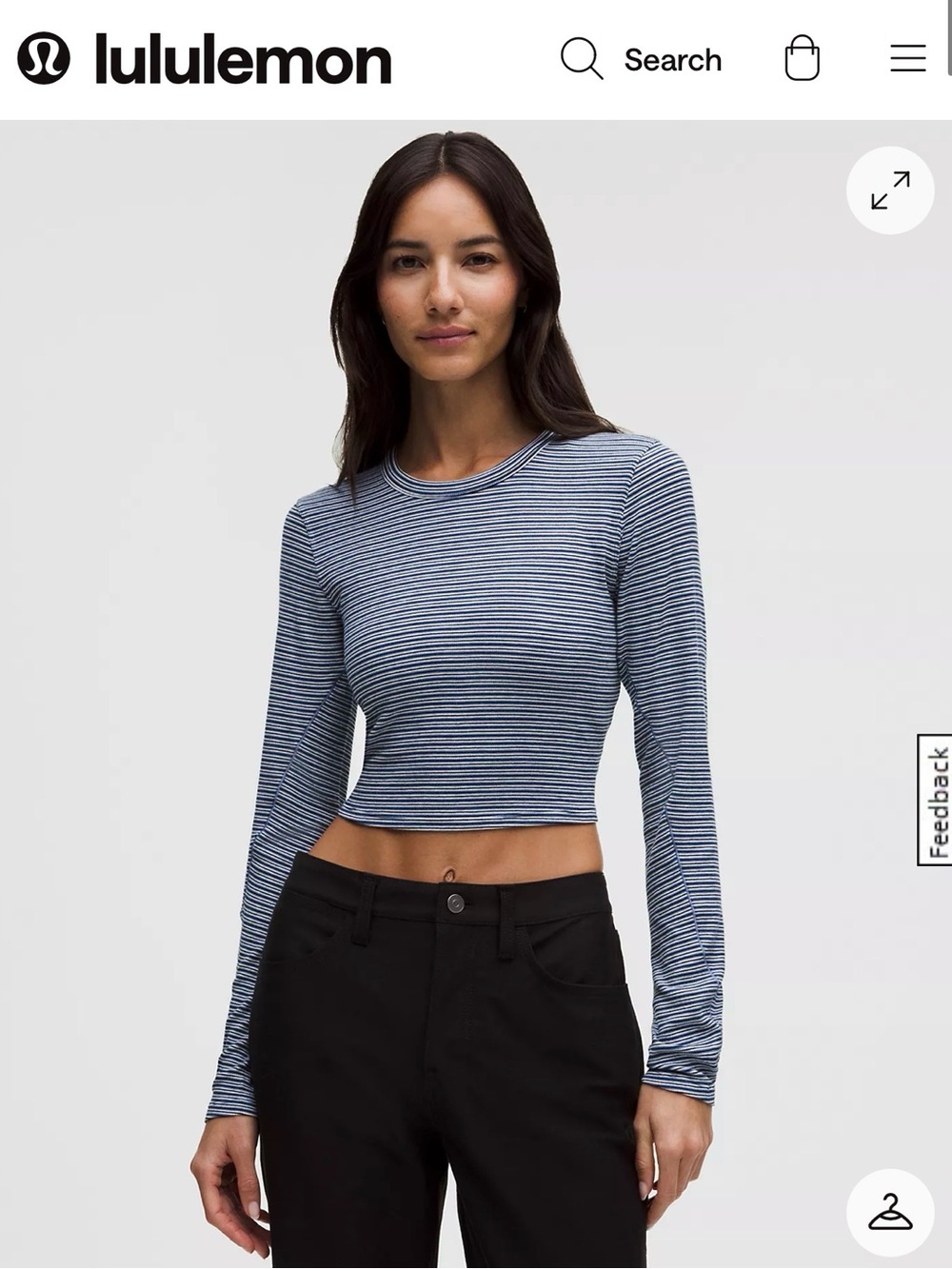 lululemon athletica Blue Striped Long-Sleeve Crop Top